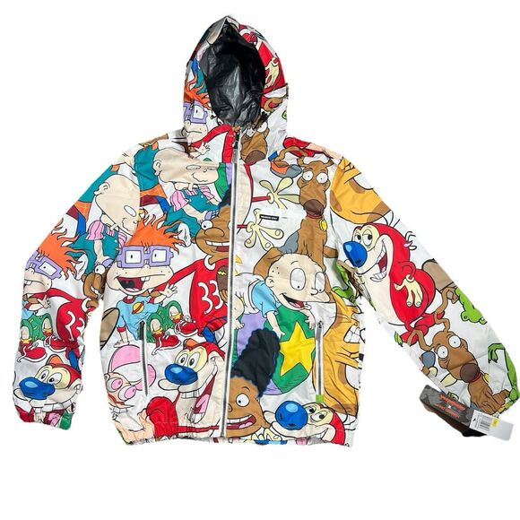 Nickelodeon Jacket Mens M Cartoon Windbreaker Ren Stimpy Rugrats 90s TV Arnold - Picture 1 of 10